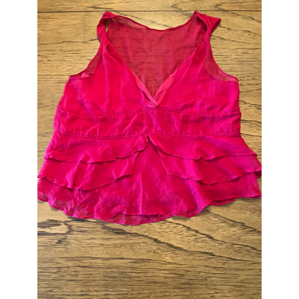 Women's Pink Solid Scoop Neck Sleeveless Ruffle Hem Crop Top Pullover Size XS